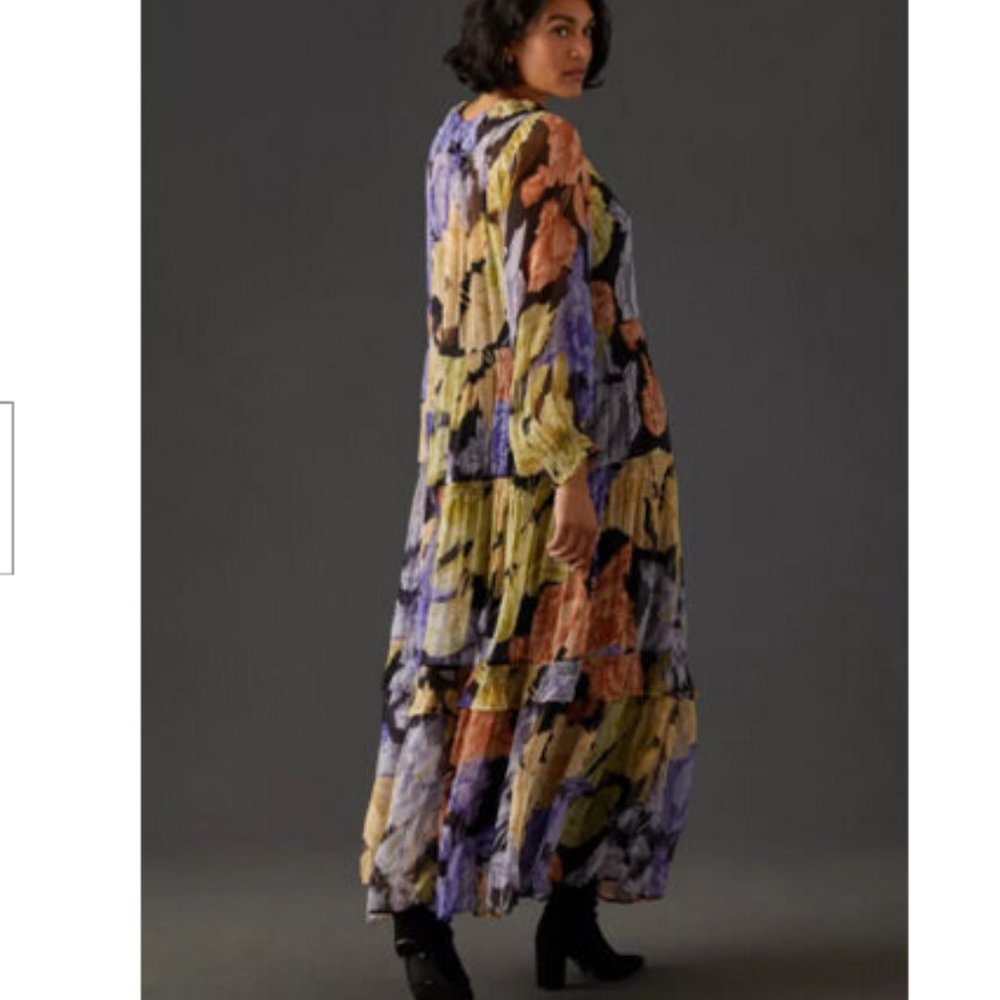 Anthropologie 2X NWT The Marais Printed Chiffon Maxi Dress Purple Floral New - Picture 7 of 9